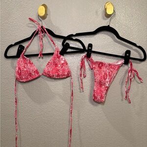 SHEIN Pink and White Bikini Set